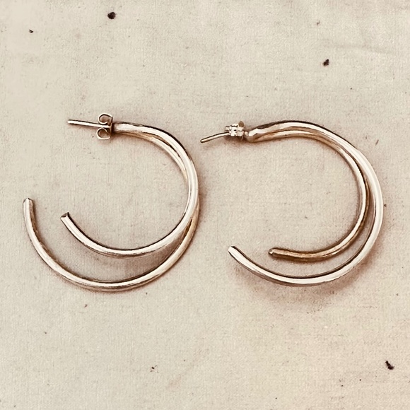 Silver Tone Double “C“ “Hoop” Post Earring Vintage EUC - Picture 7 of 7